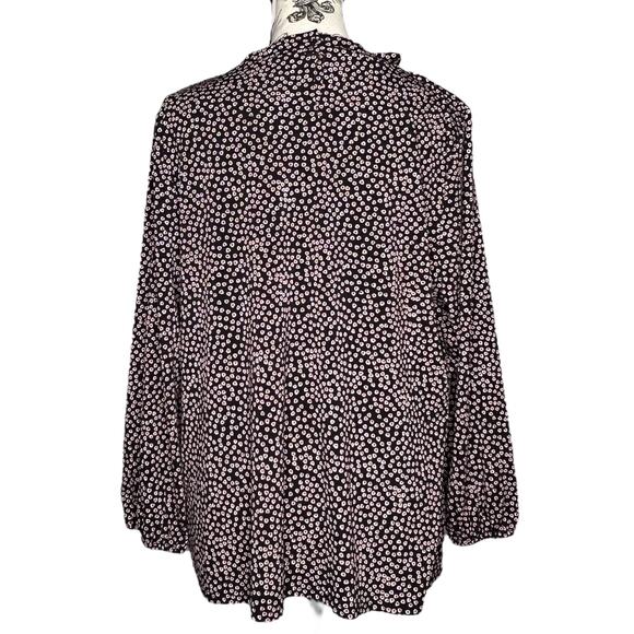 Adrianna Papell X-LARGE Moss Crepe Ruffle Neck 3/4 Sleeve Heart Patterned Top - Picture 5 of 14